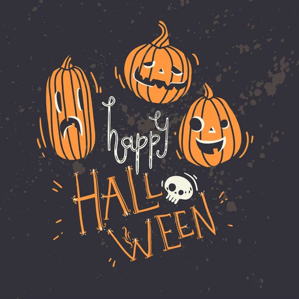 Fijne Halloween. Poster met handschrift begroetingen en pompoenen. — Stockvector