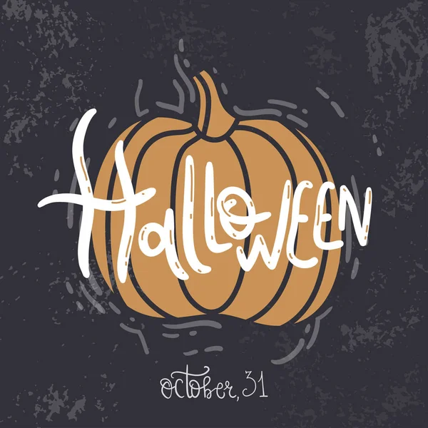 Halloween. Cartel de otoño de calabaza con letras dibujadas a mano . — Vector de stock