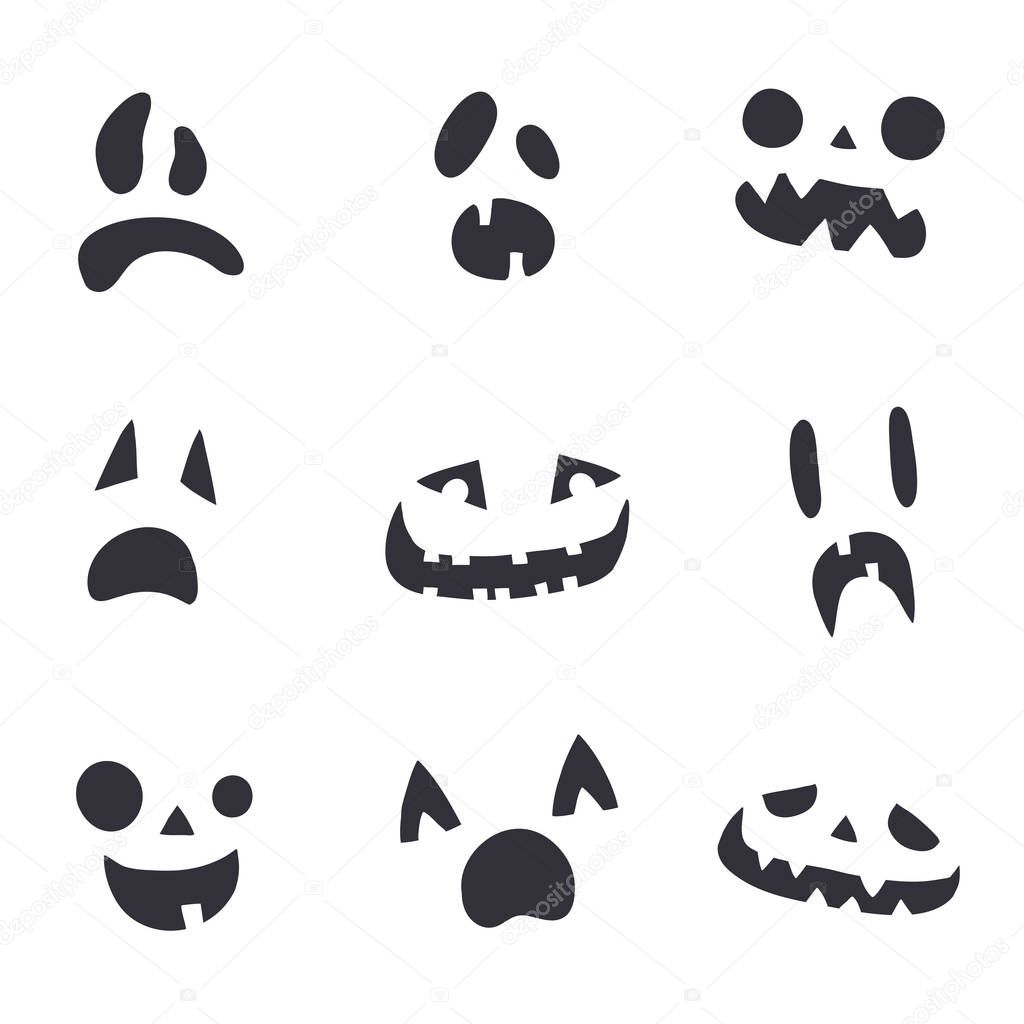 Pumpkin or ghost faces, simple black and white template.