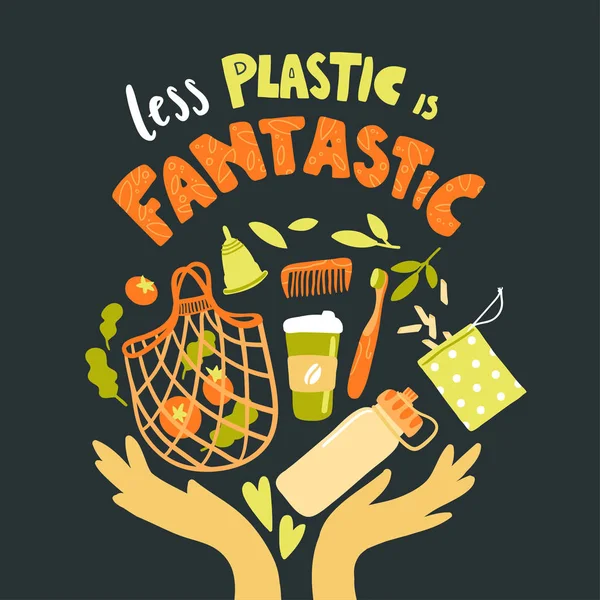 Vectorposter Met Handgetekende Elementen Van Geen Afval Minder Plastic Fantastisch — Stockvector