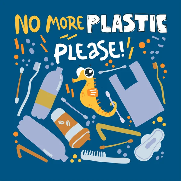Cartaz Com Cavalo Marinho Triste Lixo Plástico Nele Conto Não —  Vetores de Stock