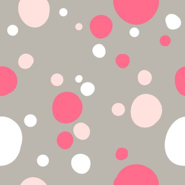 Lekeli, kusursuz, vektör çizimi. Pembe ve gri renkli çizimler. İskandinav tarzı.