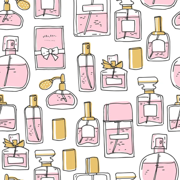 Perfumy Bez Szwu Butelki Szkła Bazgrołów Wektor Prosty Ilustracja — Wektor stockowy