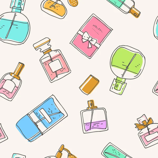 Perfume Seamless Pattern Doodle Glass Bottles Vector Simple Illustration — Stock Vector