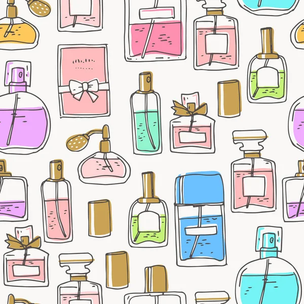 Perfumy Bez Szwu Butelki Szkła Bazgrołów Wektor Prosty Ilustracja — Wektor stockowy