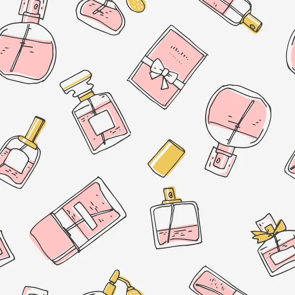Parfüm Nahtlose Muster Gekritzelte Glasflaschen Vektor Einfache Illustration — Stockvektor