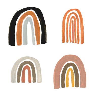 Basit minimalizm gouache pastel gökkuşağı, şirin çocuk çizim tarzı