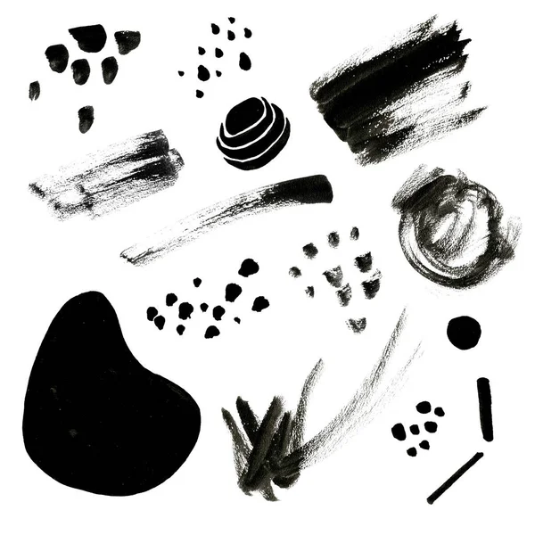 Semplice Minimalismo Guazzo Elementi Colore Nero Macchie Carino Bambino Disegnato — Foto Stock