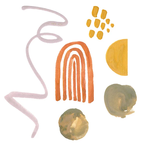 Jednoduchý Minimalismus Gouache Pastelové Barevné Prvky Skvrny Roztomilé Dítě Kreslený — Stock fotografie