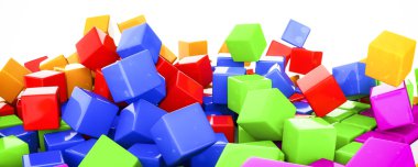 plastik küpleri içinde çeşitli renkler 3d çizim