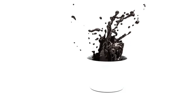 Spruzzi di cioccolata calda su sfondo bianco illustrazione 3d — Foto Stock