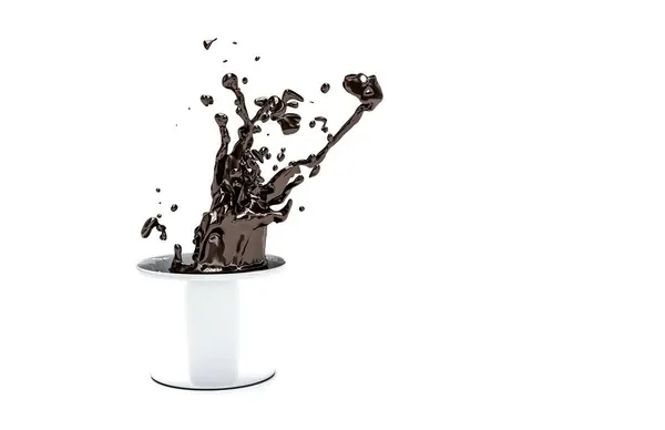 Salpicos de chocolate quente no fundo branco ilustração 3d — Fotografia de Stock