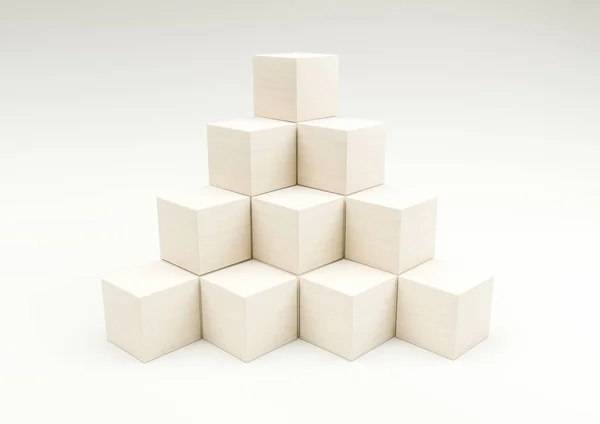 Pile en forme de pyramide de cubes en bois empilés 3d illus — Photo