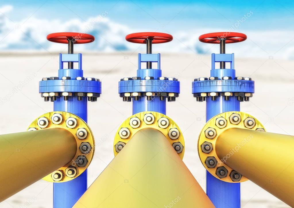 gas pipeline yellow and blue 3d illustration