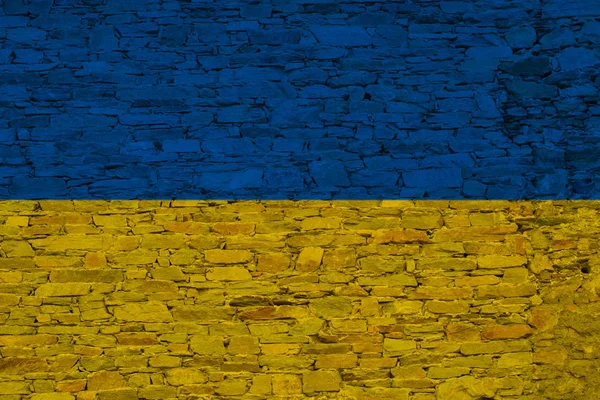 Flag of Ukraine painted on brick wall, background texture — Stock Photo, Image