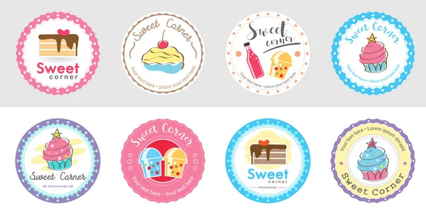 Set of cute sweet bakery badge label and logo for sticker and sign — Stock Vector