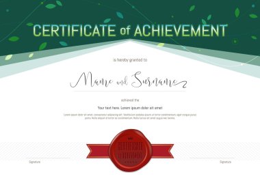 Kırmızı mum mühür ve uçan yeşil yaprak yeşil çevre şablonuyla şablonunda başarı belgesi