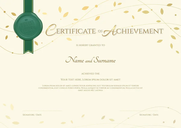 Ortam Tema yeşil mum mühür ve ödül şerit ve uçan yaprak şablonunda başarı belgesi