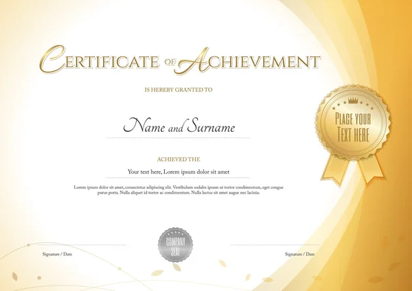Certificado de modelo de realização com tema de ambiente na cor dourada —  Vetores de Stock