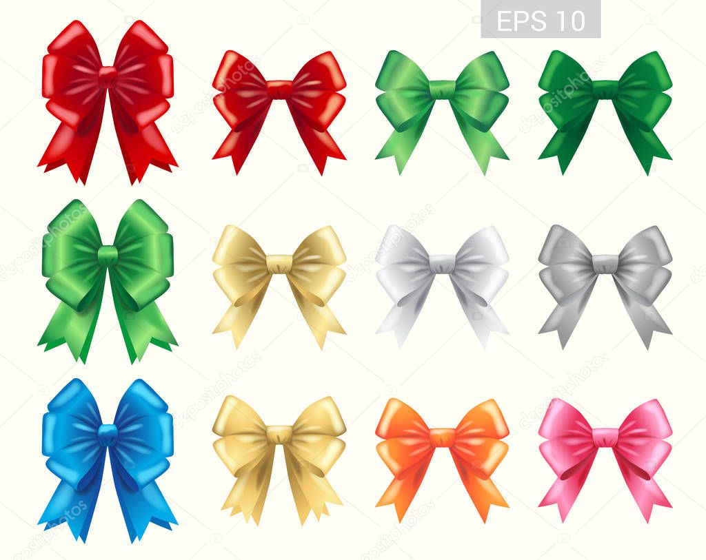 Set of colorful ribbon tied bows in vector format for gift card, greeting card or thank you card and other decoration
