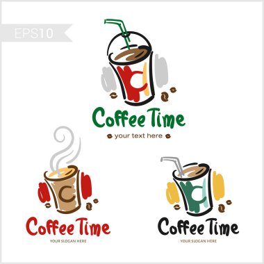 Retro kahve rozet etiket logo tasarım çeşitli Kupası şeklinde