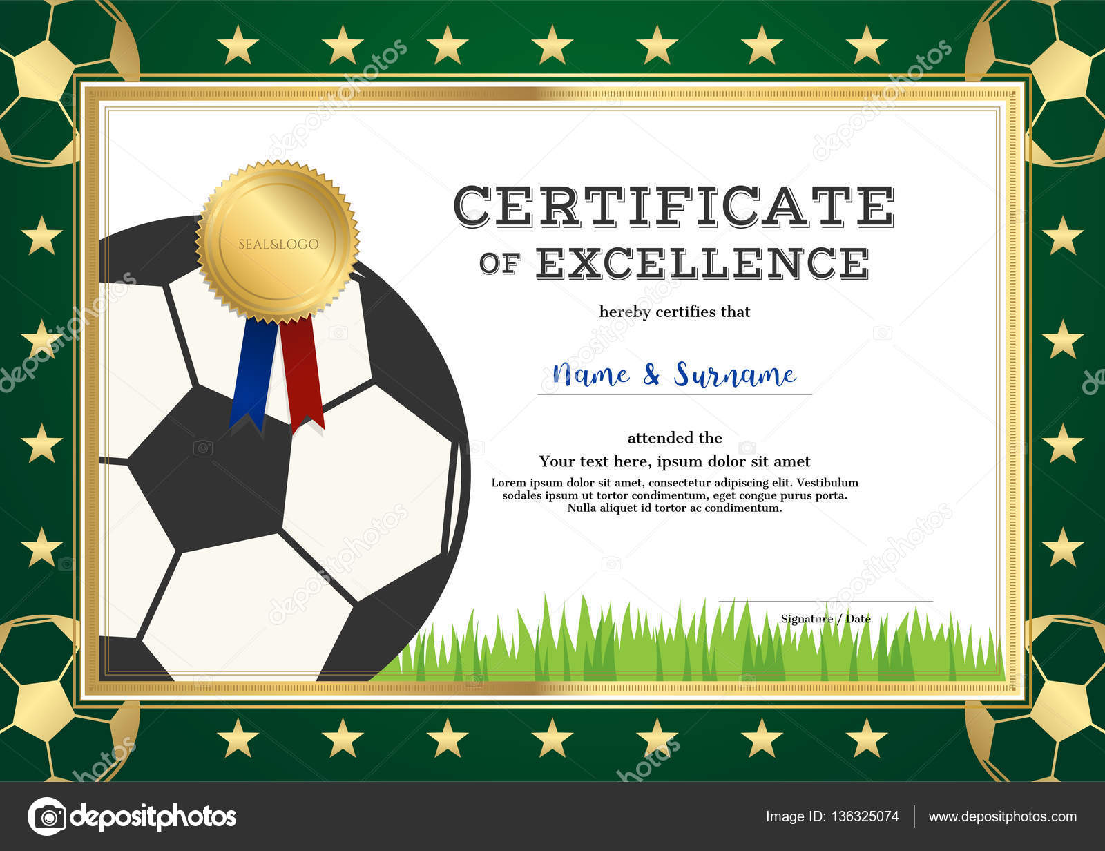 Certificado de conquista no jogo de futebol de futebol