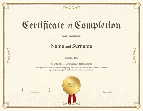 Certificaat van voltooiing sjabloon in vintage thema — Stockvector