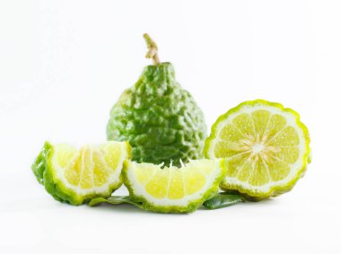 Green rough peel bergamot fruit or kaffir lime isolated on white clipart