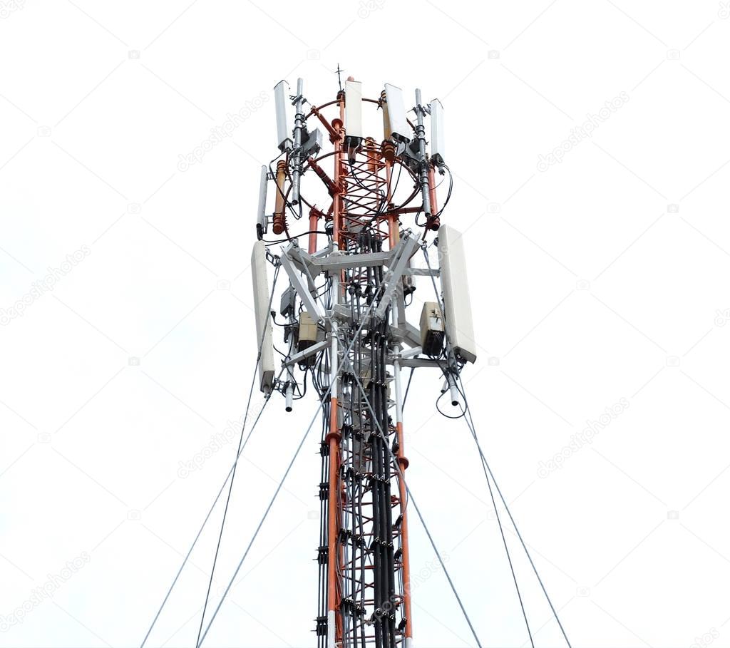 Cell site cell tower communication equipment on white background
