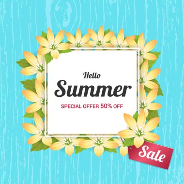 Yaz çiçek başlık sayfası veya poster tatil satış olay çiçek çiçekli çerçeve ile için