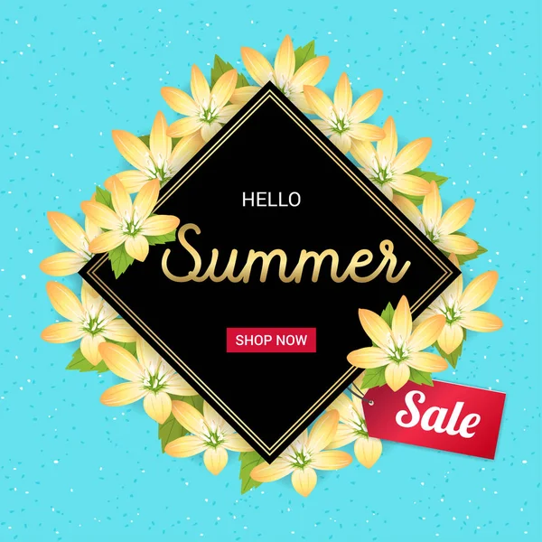 Sommer Blomster banner eller plakat til feriesalg begivenhed med blomst blomster ramme – Stock-vektor