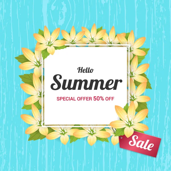 Sommer Blomster banner eller plakat til feriesalg begivenhed med blomst blomster ramme – Stock-vektor