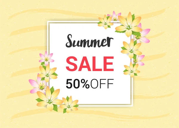 Sommerblumen Banner oder Poster für Feiertags-Verkaufsveranstaltung mit Blütenblumen Rahmen — Stockvektor