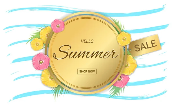 Flores de verano marco de oro o diseño floral de verano — Vector de stock