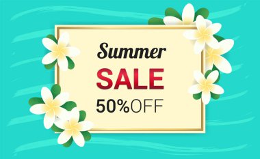 Yaz Plumeria çiçekli çerçeve veya yaz çiçek tasarım