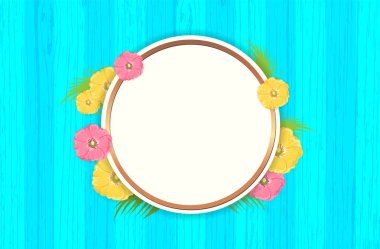 Yaz çiçek arka plan veya yaz çiçek tasarım mavi ahşap