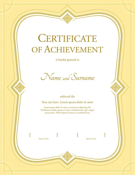Portre sertifika, başarı şablonunun arka plan, altın Tema Renk uygulanan Tay Sanat ile vektör — Stok Vektör