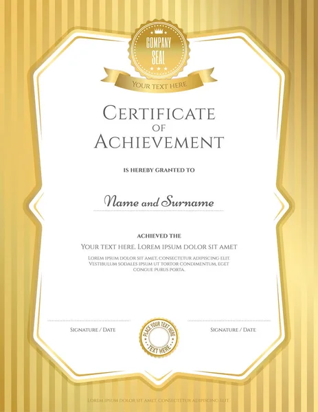 Portret certyfikat osiągnięcia szablonu w wektor kolorem tła, złota tajskiej sztuki użytkowej — Wektor stockowy