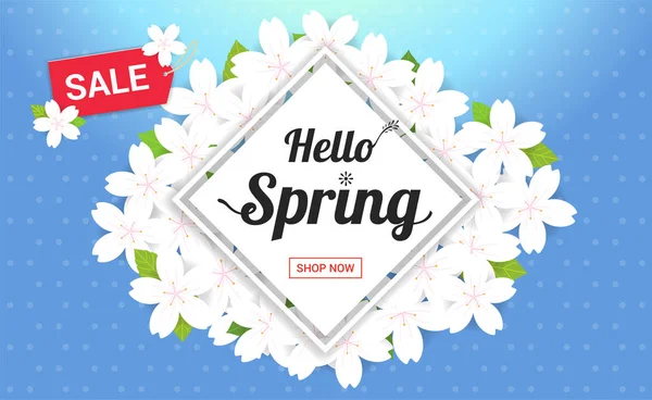 Cherry blossom frame or hello spring flowers frame design in vector — Stock Vector