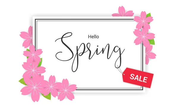 Cereja flor quadro ou Olá primavera flores quadro design no vetor — Vetor de Stock