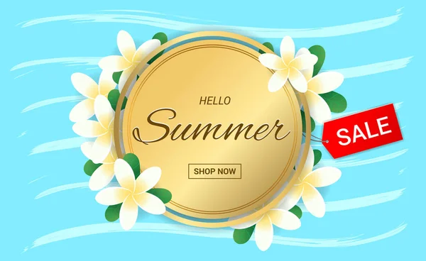 Sommer Plumeria Blumen Goldrahmen oder Sommer florales Design — Stockvektor