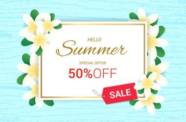 Yaz Plumeria çiçekli çerçeve veya yaz çiçek tasarım