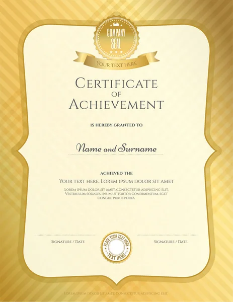 Retrato certificado de la plantilla de logro en vector con fondo de arte tailandés aplicado, color oro — Archivo Imágenes Vectoriales