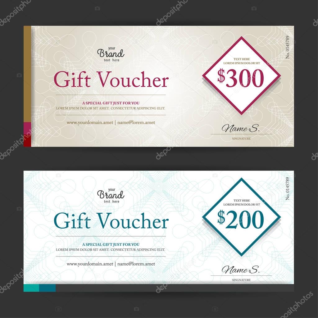 Elegant gift voucher or gift card on abstract swirl background for promo event