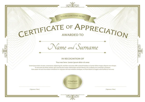 Ödül şerit vintage stili soyut Guillochlu arka plan üzerinde şablonla takdir belgesi