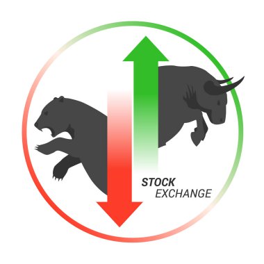 Stock market concept bull vs bear with up and down arrow clipart