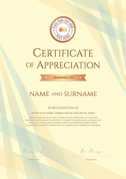 Portre sertifika takdir şablonunun ile soyut şerit arka plan üzerinde ödül şerit