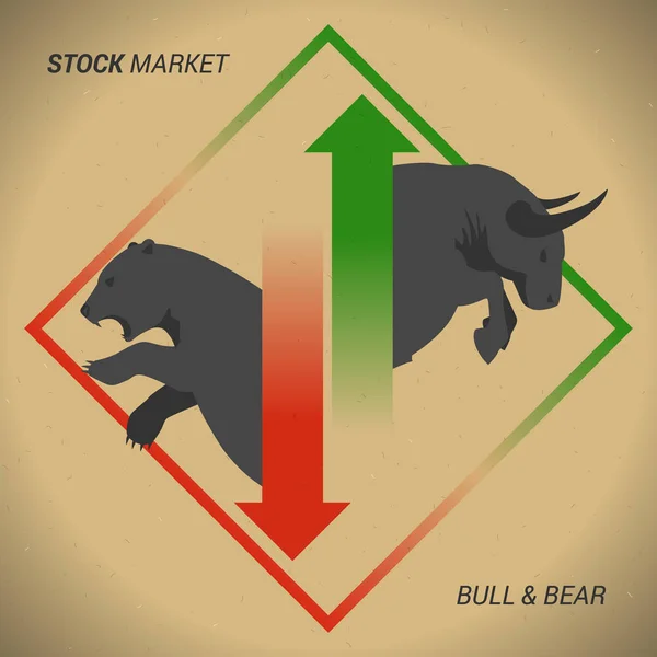 Stock market concept bull vs bear with up and down arrow — Stock Vector