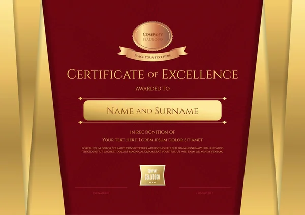 Szablon certyfikatu luksusowych z eleganckie złote ramki, Di — Wektor stockowy