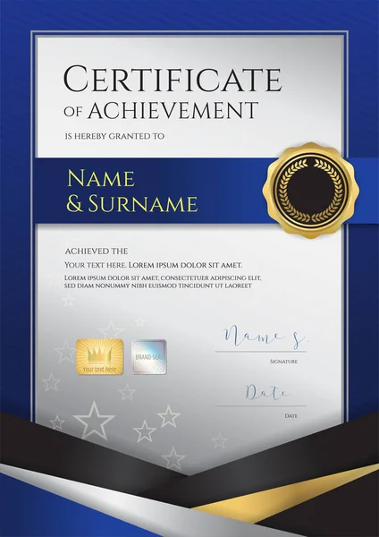Portrait luxury certificate template with elegant border frame, — Stock Vector